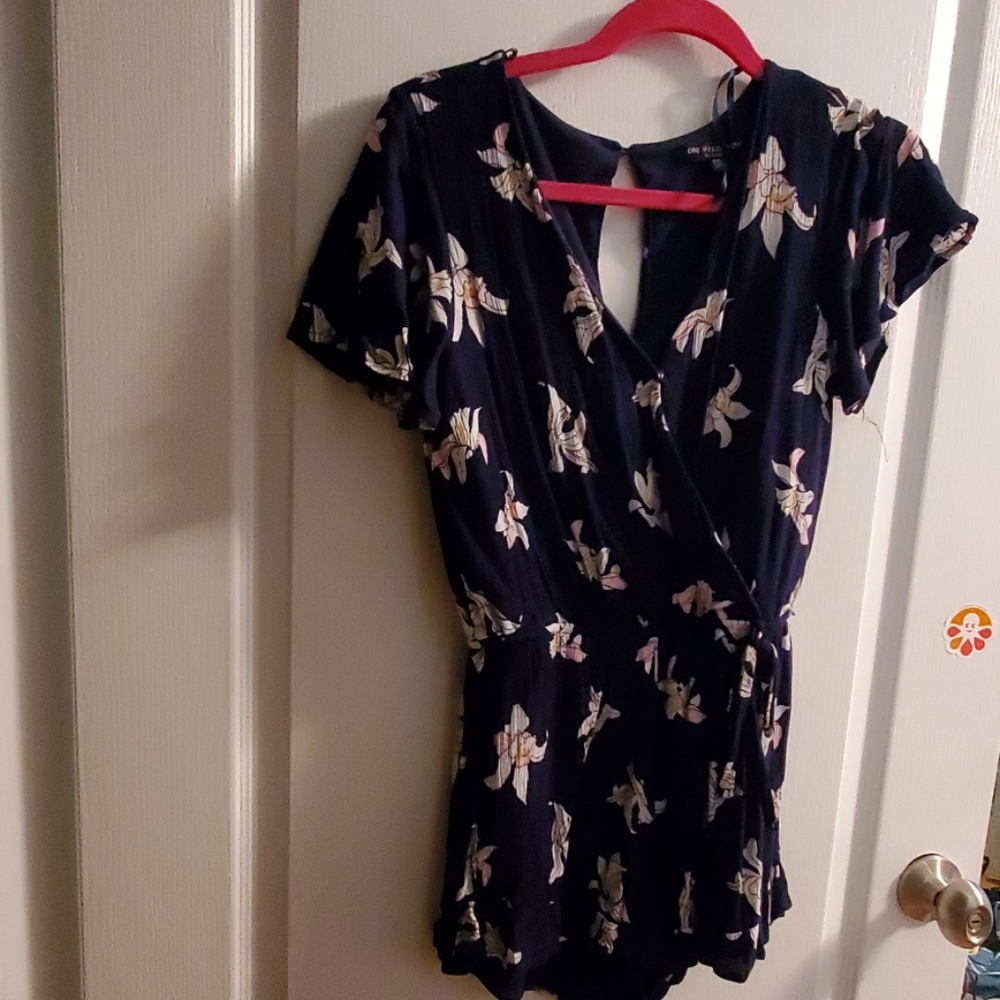 Blue floral print romper